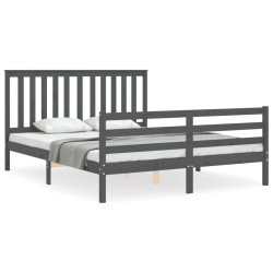 vidaXL Estructura de cama con cabecero madera maciza gris 160x200 cm