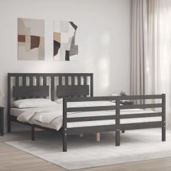 vidaXL Estructura de cama con cabecero madera maciza gris 160x200 cm