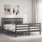 vidaXL Estructura de cama con cabecero madera maciza gris 160x200 cm