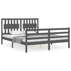 vidaXL Estructura de cama con cabecero madera maciza gris 160x200 cm