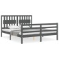 vidaXL Estructura de cama con cabecero madera maciza gris 160x200 cm