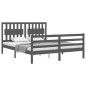 vidaXL Estructura de cama con cabecero madera maciza gris 160x200 cm