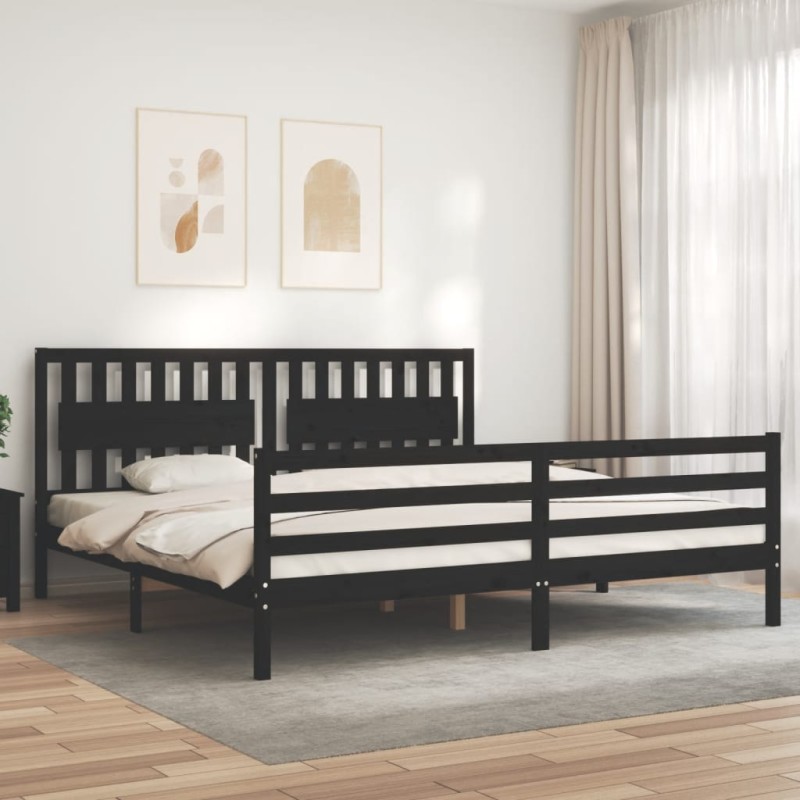 vidaXL Estructura de cama con cabecero madera maciza negro 200x200 cm vidaXL Estructura de cama con cabecero madera maciza negro 200x200 cm