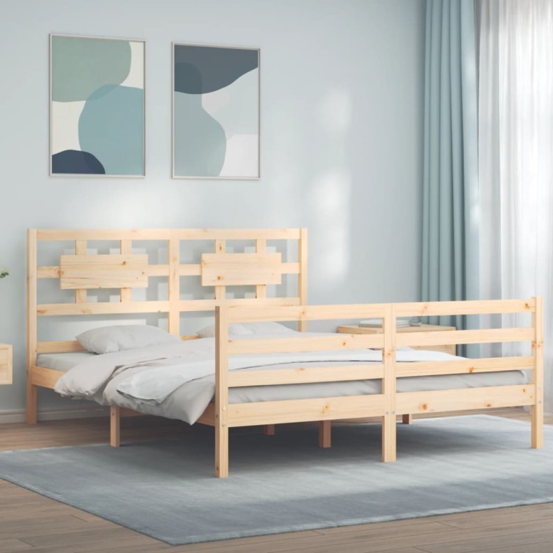 vidaXL Estructura de cama de matrimonio con cabecero madera maciza vidaXL Estructura de cama de matrimonio con cabecero madera maciza