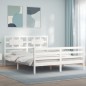 vidaXL Estructura de cama con cabecero madera maciza blanco 160x200 cm vidaXL Estructura de cama con cabecero madera maciza blanco 160x200 cm