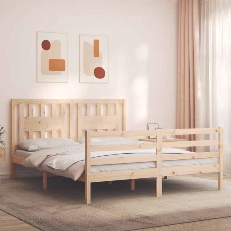 vidaXL Estructura de cama de matrimonio con cabecero madera maciza vidaXL Estructura de cama de matrimonio con cabecero madera maciza
