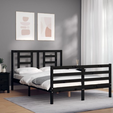 vidaXL Estructura de cama con cabecero madera maciza negro 120x200 cm