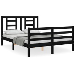 vidaXL Estructura de cama con cabecero madera maciza negro 120x200 cm