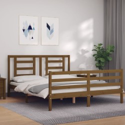 vidaXL Estructura de cama con cabecero madera marrón miel 160x200 cm