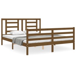 vidaXL Estructura de cama con cabecero madera marrón miel 160x200 cm