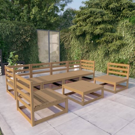 vidaXL Muebles de jardín 7 piezas marrón miel madera maciza de pino