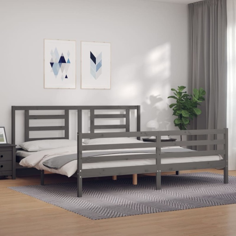 vidaXL Estructura de cama con cabecero madera maciza gris 200x200 cm vidaXL Estructura de cama con cabecero madera maciza gris 200x200 cm