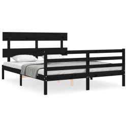 vidaXL Estructura de cama con cabecero madera maciza negro 160x200 cm