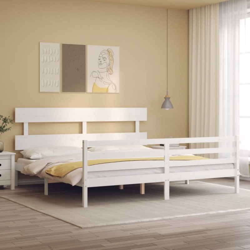 vidaXL Estructura cama de matrimonio con cabecero madera maciza blanco vidaXL Estructura cama de matrimonio con cabecero madera maciza blanco