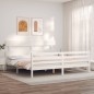 vidaXL Estructura cama de matrimonio con cabecero madera maciza blanco vidaXL Estructura cama de matrimonio con cabecero madera maciza blanco