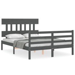 vidaXL Estructura de cama con cabecero madera maciza gris 140x200 cm