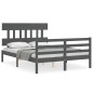vidaXL Estructura de cama con cabecero madera maciza gris 140x200 cm