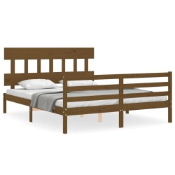 vidaXL Estructura de cama matrimonio con cabecero madera marrón miel