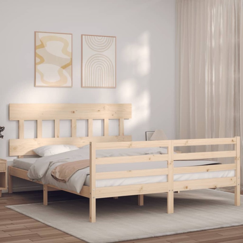 vidaXL Estructura de cama con cabecero madera maciza 160x200 cm vidaXL Estructura de cama con cabecero madera maciza 160x200 cm