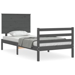 vidaXL Estructura de cama con cabecero madera maciza gris 90x200 cm