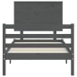 vidaXL Estructura de cama con cabecero madera maciza gris 90x200 cm vidaXL Estructura de cama con cabecero madera maciza gris 90x200 cm