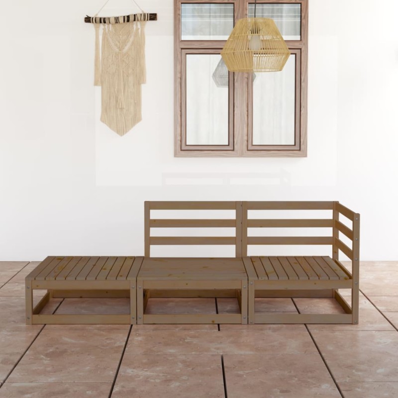 vidaXL Muebles de jardín 3 piezas marrón miel madera maciza de pino