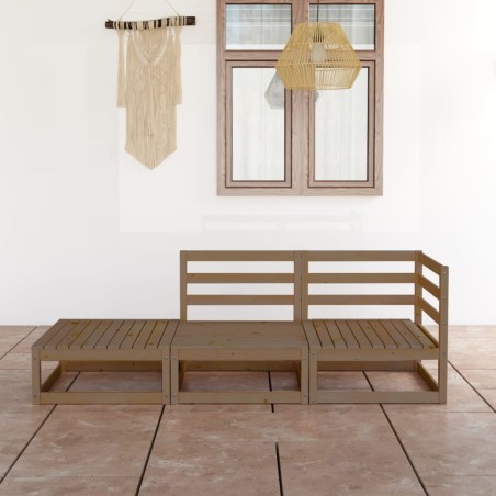 vidaXL Muebles de jardín 3 piezas marrón miel madera maciza de pino