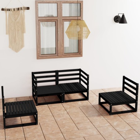 vidaXL Juego de muebles de jardín 4 piezas negro madera maciza de pino 