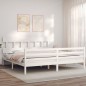 vidaXL Estructura cama de matrimonio con cabecero madera maciza blanco vidaXL Estructura cama de matrimonio con cabecero madera maciza blanco
