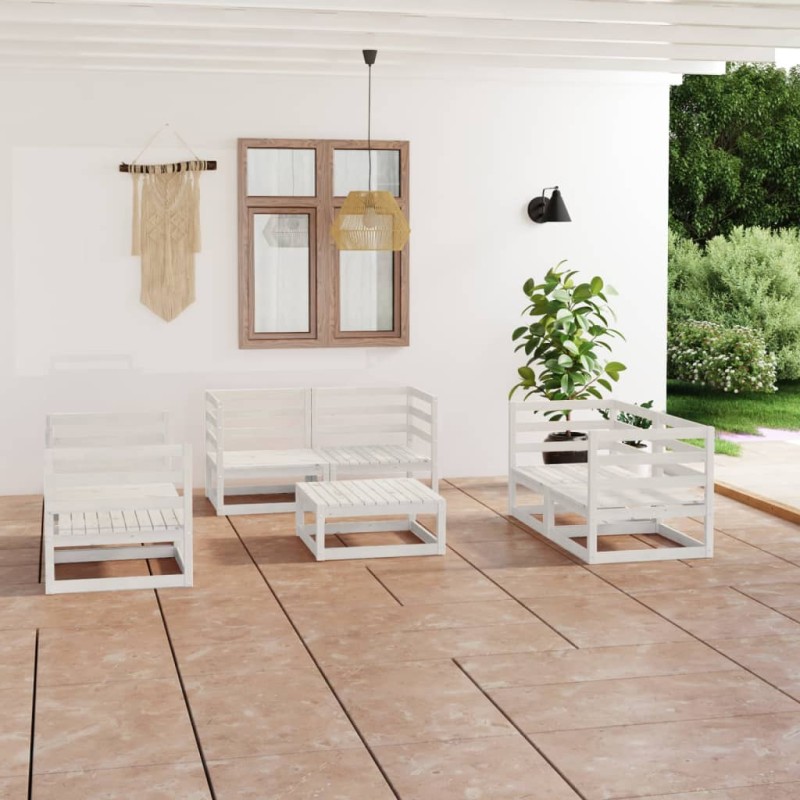vidaXL Set de salón de jardín de 7 piezas blanco madera maciza de pino vidaXL Set de salón de jardín de 7 piezas blanco madera maciza de pino