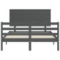 vidaXL Estructura de cama con cabecero madera maciza gris 140x190 cm
