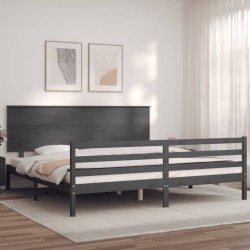 vidaXL Estructura de cama con cabecero madera maciza gris 200x200 cm