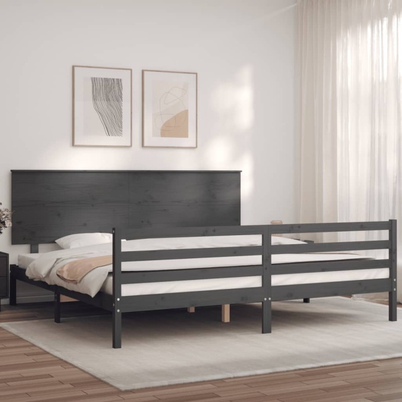 vidaXL Estructura de cama con cabecero madera maciza gris 200x200 cm vidaXL Estructura de cama con cabecero madera maciza gris 200x200 cm