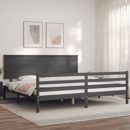 vidaXL Estructura de cama con cabecero madera maciza gris 200x200 cm