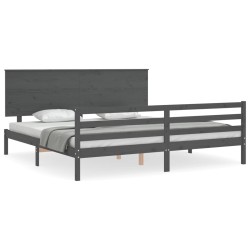 vidaXL Estructura de cama con cabecero madera maciza gris 200x200 cm