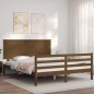 vidaXL Estructura de cama matrimonio con cabecero madera marrón miel vidaXL Estructura de cama matrimonio con cabecero madera marrón miel