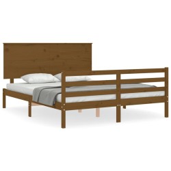 vidaXL Estructura de cama matrimonio con cabecero madera marrón miel