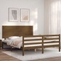 vidaXL Estructura de cama matrimonio con cabecero madera marrón miel vidaXL Estructura de cama matrimonio con cabecero madera marrón miel