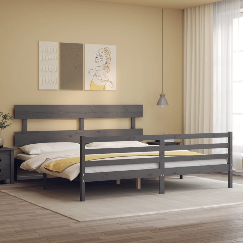 vidaXL Estructura de cama con cabecero madera maciza gris 200x200 cm vidaXL Estructura de cama con cabecero madera maciza gris 200x200 cm
