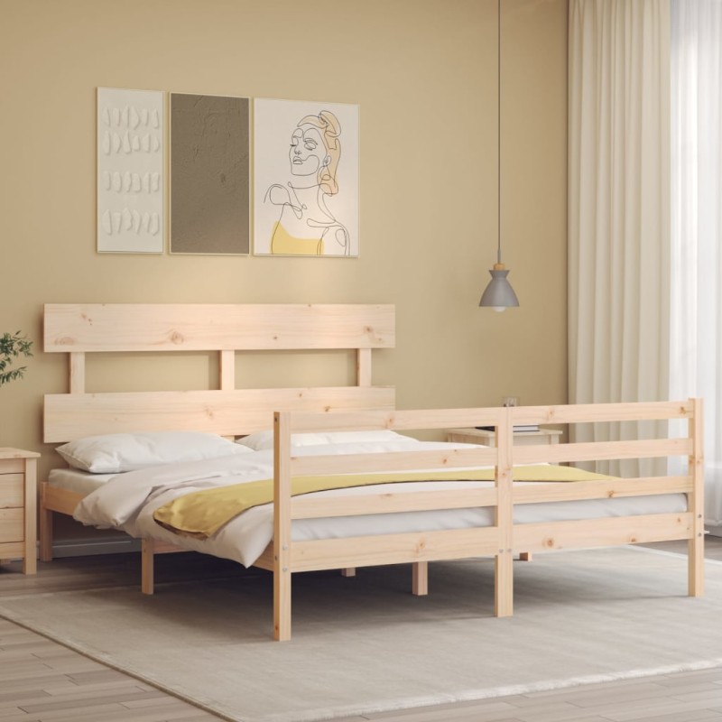 vidaXL Estructura de cama de matrimonio con cabecero madera maciza vidaXL Estructura de cama de matrimonio con cabecero madera maciza