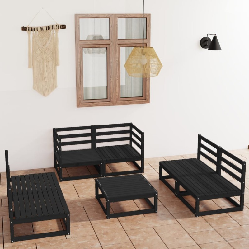 vidaXL Juego de muebles de jardín 7 piezas negro madera maciza de pino vidaXL Juego de muebles de jardín 7 piezas negro madera maciza de pino