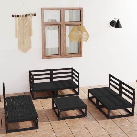 vidaXL Juego de muebles de jardín 7 piezas negro madera maciza de pino