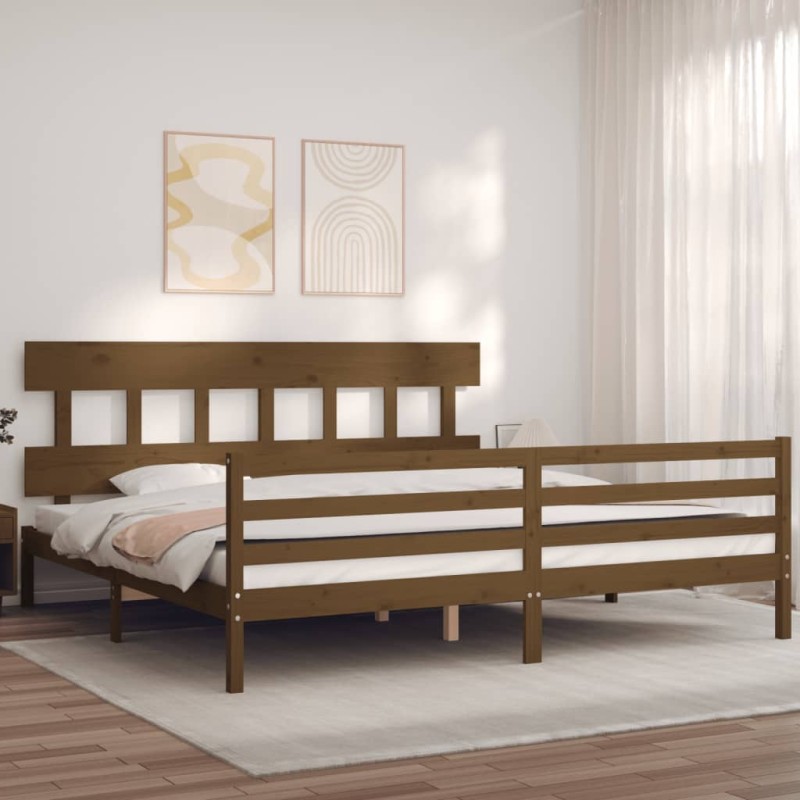 vidaXL Estructura cama y cabecero madera maciza marrón miel 200x200 cm vidaXL Estructura cama y cabecero madera maciza marrón miel 200x200 cm