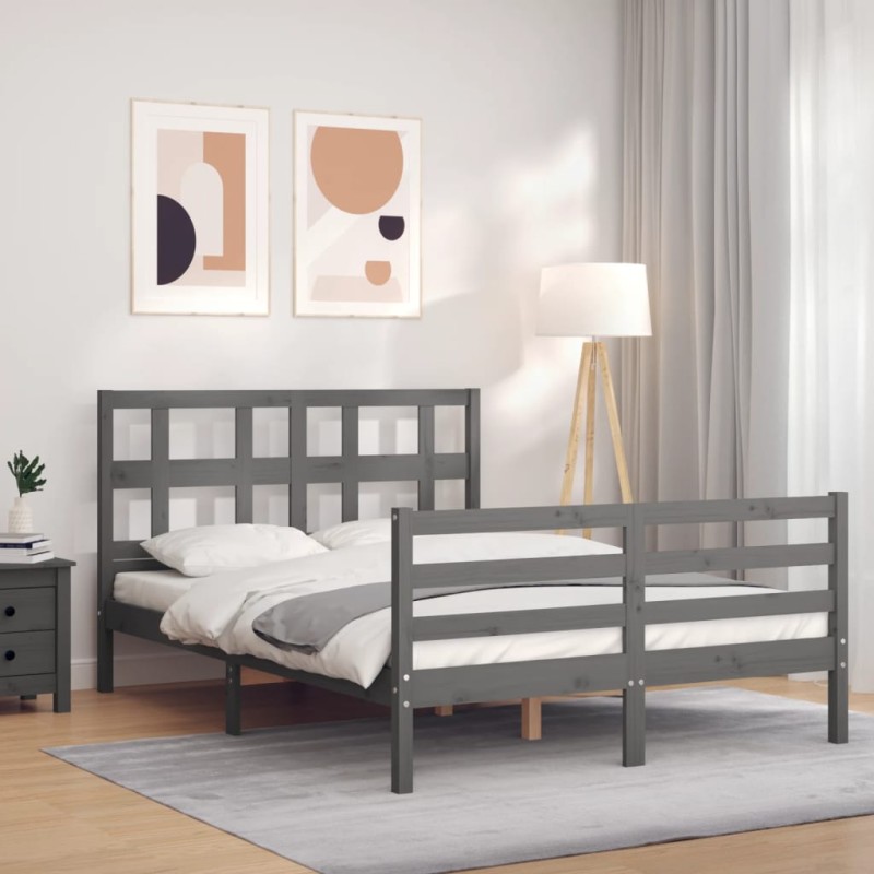 vidaXL Estructura de cama con cabecero madera maciza gris 140x200 cm vidaXL Estructura de cama con cabecero madera maciza gris 140x200 cm