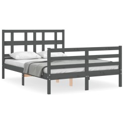 vidaXL Estructura de cama con cabecero madera maciza gris 140x200 cm