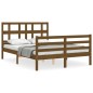 vidaXL Estructura de cama matrimonio con cabecero madera marrón miel