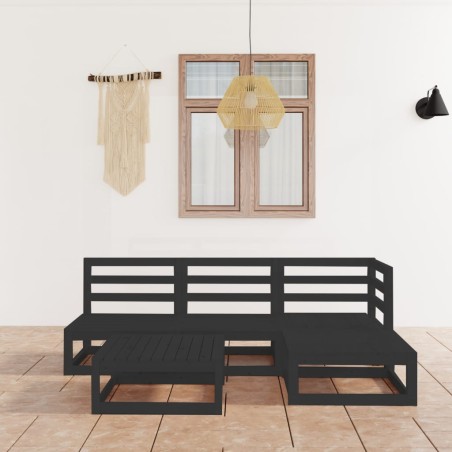 vidaXL Juego de muebles de jardín 5 piezas negro madera maciza de pino