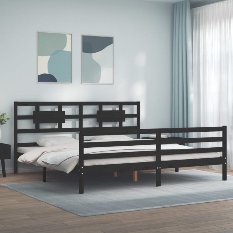 vidaXL Estructura de cama con cabecero madera maciza negro 200x200 cm vidaXL Estructura de cama con cabecero madera maciza negro 200x200 cm