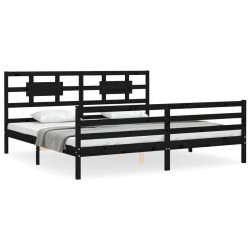 vidaXL Estructura de cama con cabecero madera maciza negro 200x200 cm