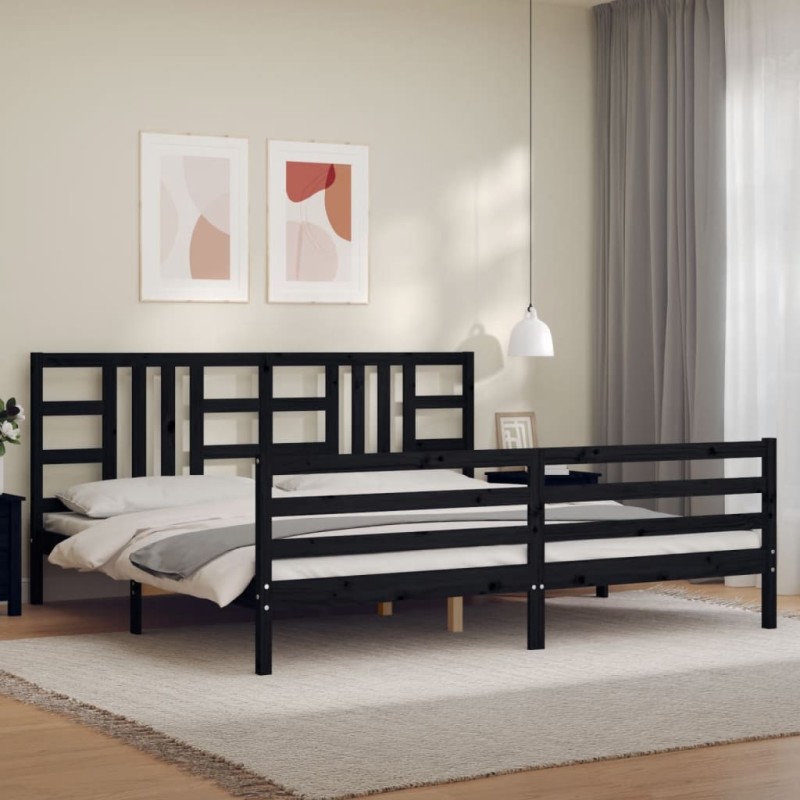 vidaXL Estructura de cama con cabecero madera maciza negro 200x200 cm vidaXL Estructura de cama con cabecero madera maciza negro 200x200 cm